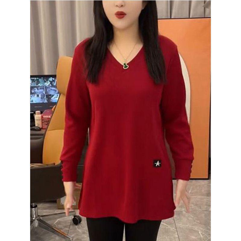 Plus Size Women's Double-Sided Velvet & Fleece Split Sleeve Autumn Winter Slimming Base Layer Top