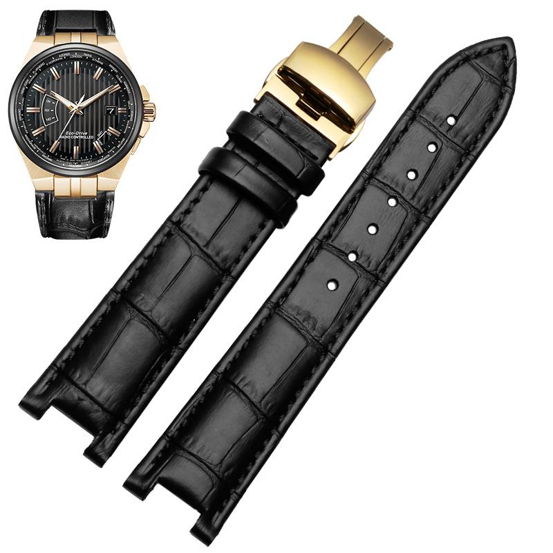UNA Correa de Reloj de Cuero Genuino con Muesca para Calendario Perpetuo de Hombre CB0164-17E Correa de Piel de Vacuno CB0160-18A Correa de Pulsera Negra MarrónMN