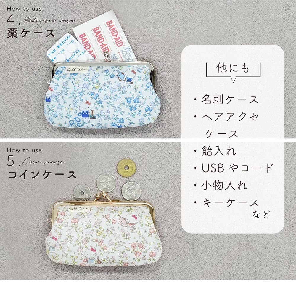 Mini saszetka z zapięciem na klamrę, z motywem Hello Kitty i kwiatowym nadrukiem Sanrio Liberty, mała, urocza i wykonana w wiśniowo-niebieskie postacie,