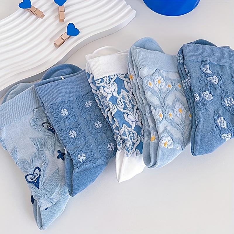 5 Pairs Women's Elegant Court Pattern Short Socks - Thick Warm Soft Comfortable Mid-Calf Socks