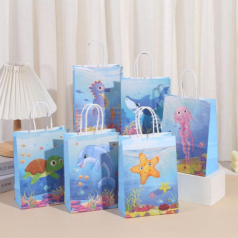 Mermaid Party Gift Packing Bags Cartoon Under The Sea Party Kraft Paper Bag Jellyfish Little Mermaid Girl Birthday Party Decor