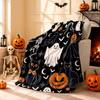 Cute Halloween Blanket 50x60 Inch - Ghost, Black Cat & Pumpkin Throw Blankets Cozy Soft Flannel Fleece for Sofa, Couch, Chairs and Bed, Spooky Decor