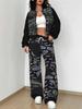 Splicing Autumn and Winter New European and American Women's Clothing Retro Pattern Printing Suit Women
