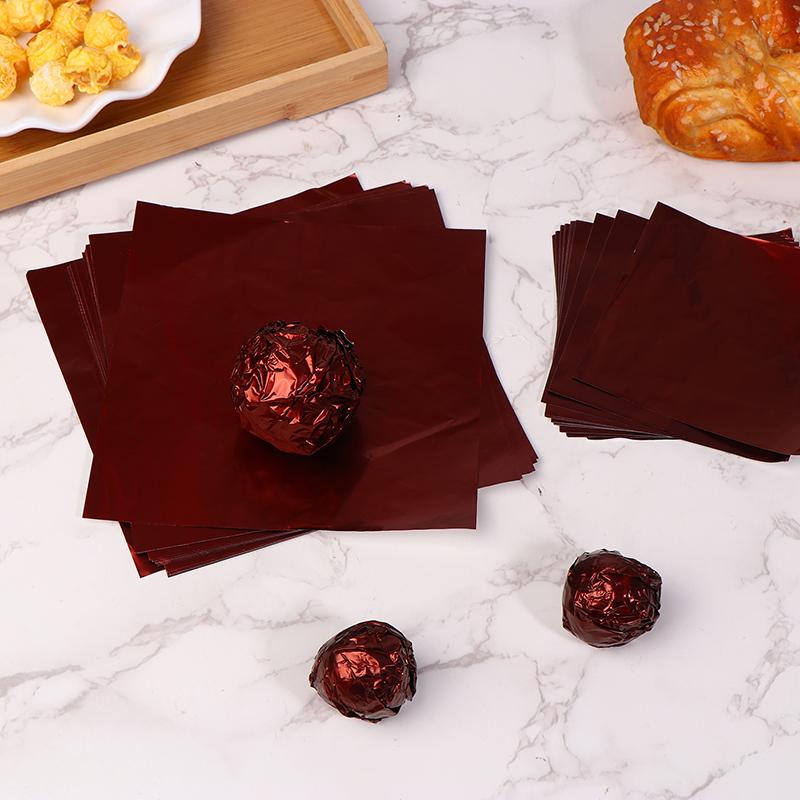 100Pcs Coffee Aluminium Foil Wrapper Paper Wedding Chocolate Wrapping Grip Paper Sheets Wedding Party Candy Packaging