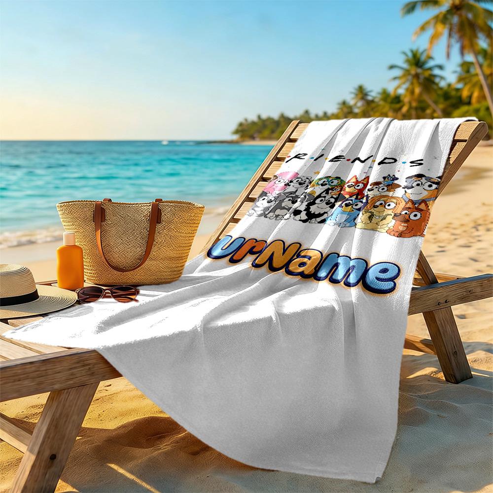 Bluey Personalized Name Beach Towel Super Soft Microfiber Quickdry Fabric Perfect for Traveling Yoga Camping and Swimming
