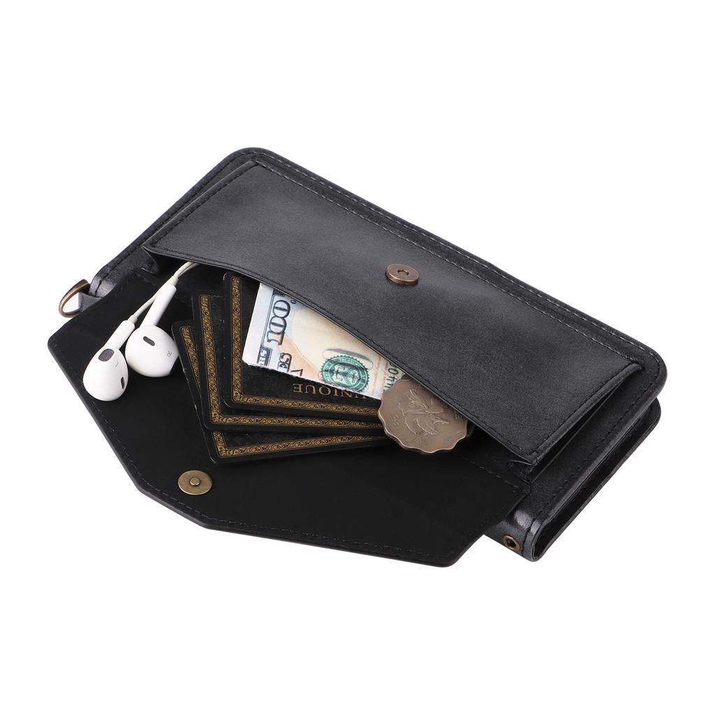 For iPhone 16 Plus Leather Case Magnetic Closure Wallet Stand Phone Cover with Crossbody Strap