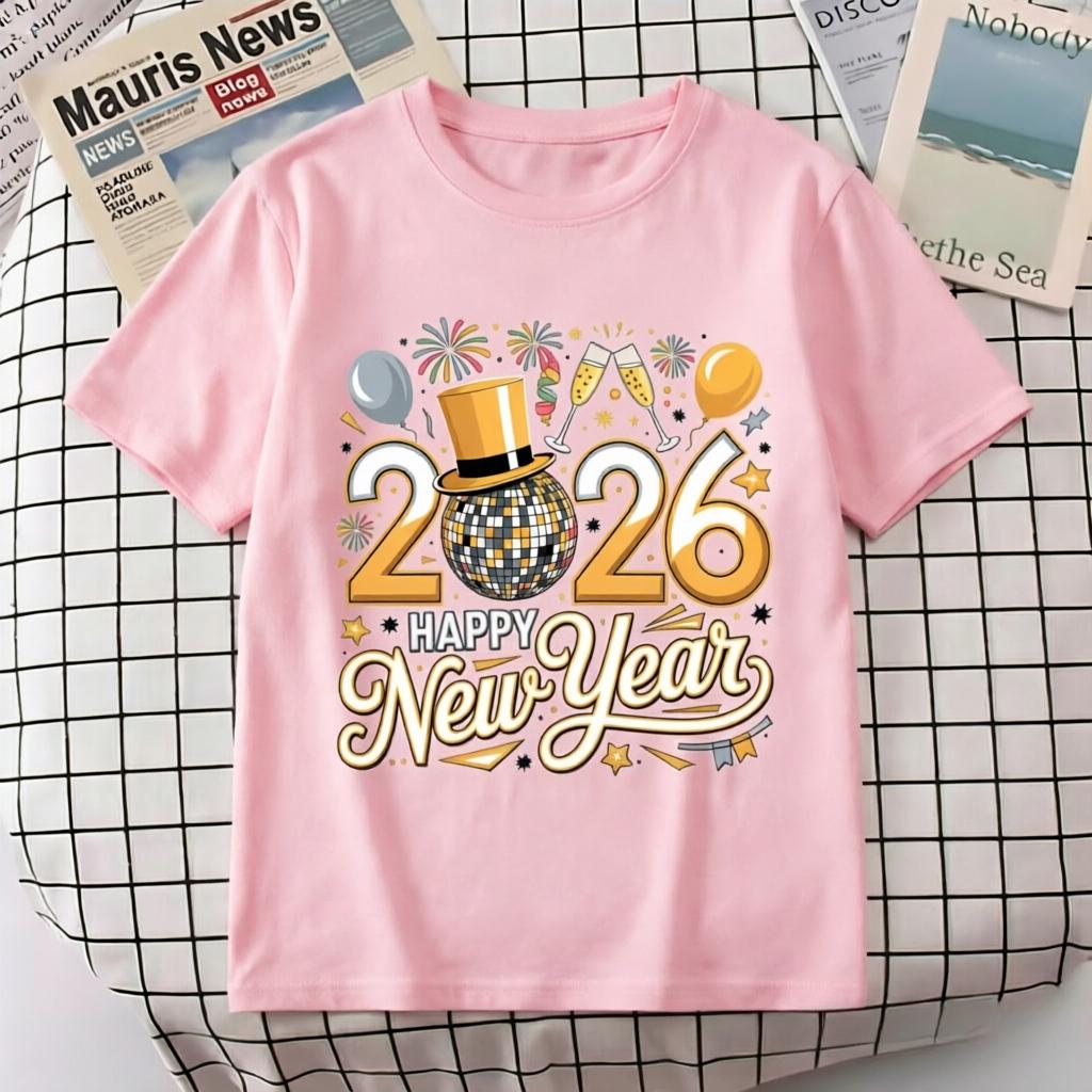 2026 Happy New Year Celebration Graphic Pure Cotton Loose Daily Casual Tops
