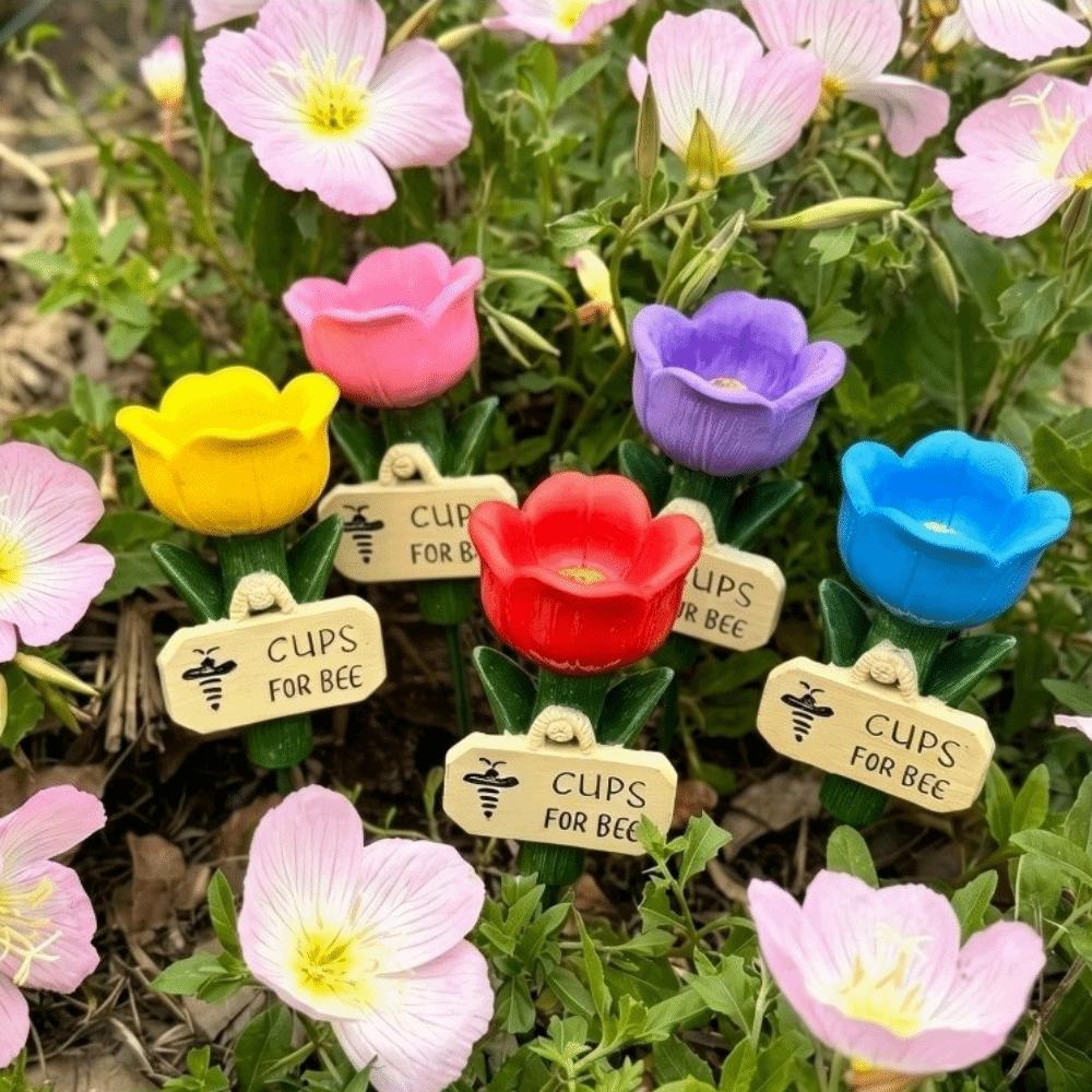 Flower Shape Insect Drinking Cup Colorful Bee Watering Station Watering Cup Garden Decoration  Yard
