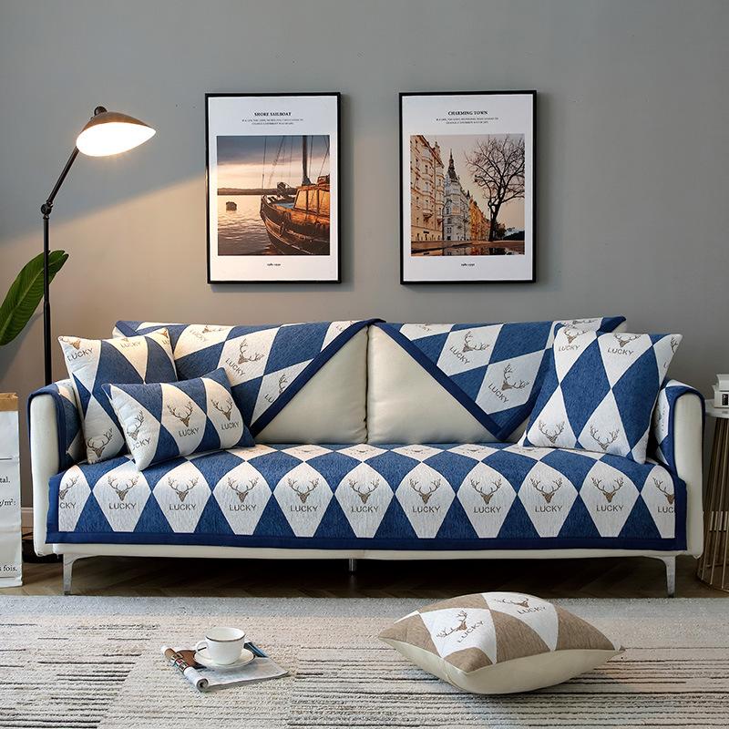 Nordic Chenille Sofa Cushion Cover Deer Digital Printing Living Room Sofa Protective Cover Universal Sofa Seat Case 1/2/3/4 Seat