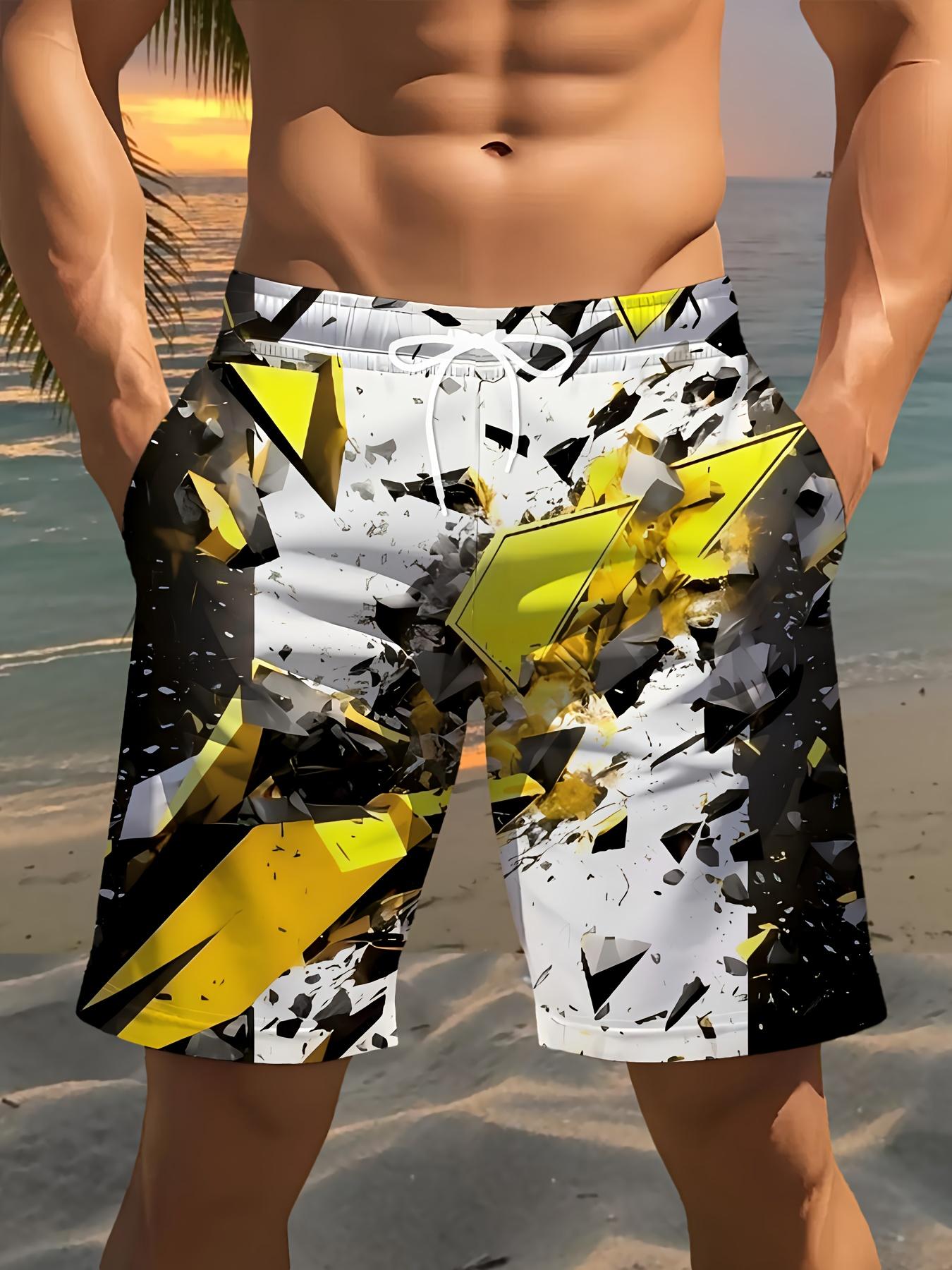 

Men s Stylish Printed Beach Shorts, Geometric 3D Print, - Casual Polyester Drawstring Waist, Lightweight and Comfortable in Summer 6XL