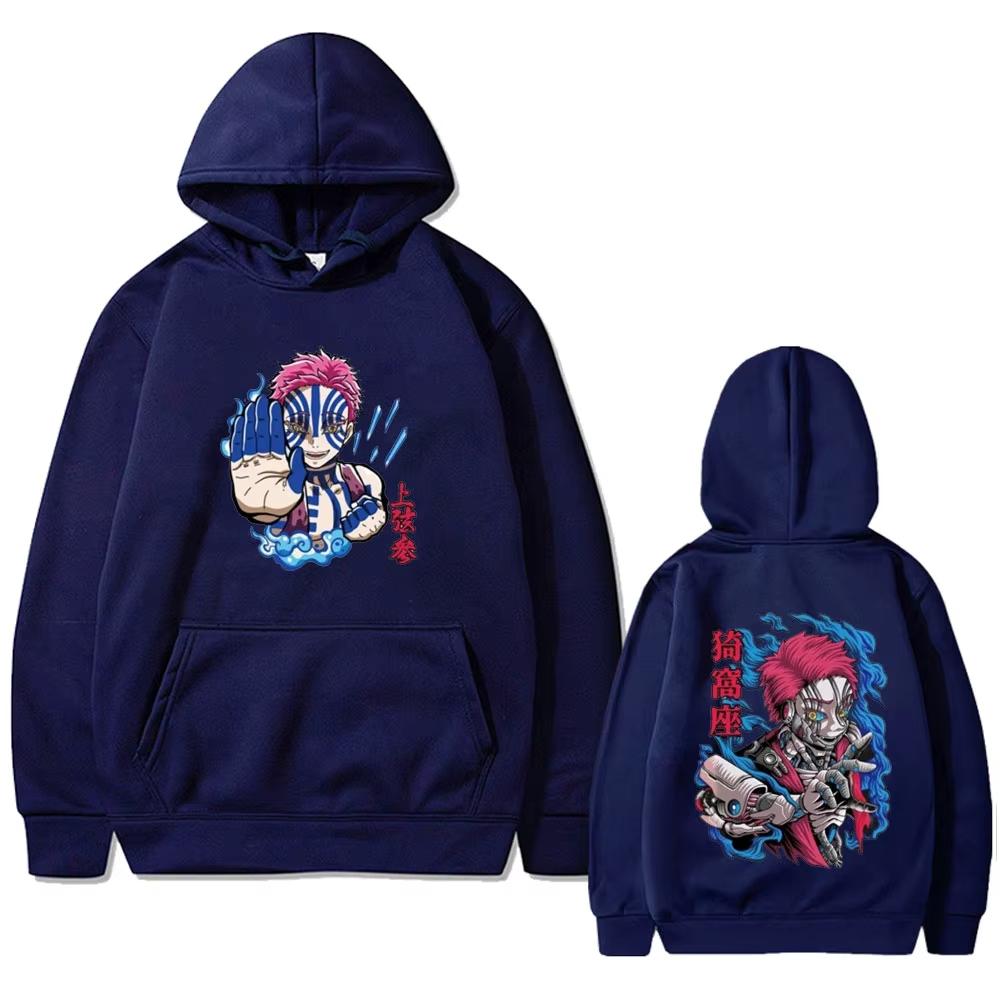Anime Demon Slayer Akaza Double Sided Print Hoodies Men Women Clothing Cartoon Oversized Pullover Male Fashion Sweatshirts