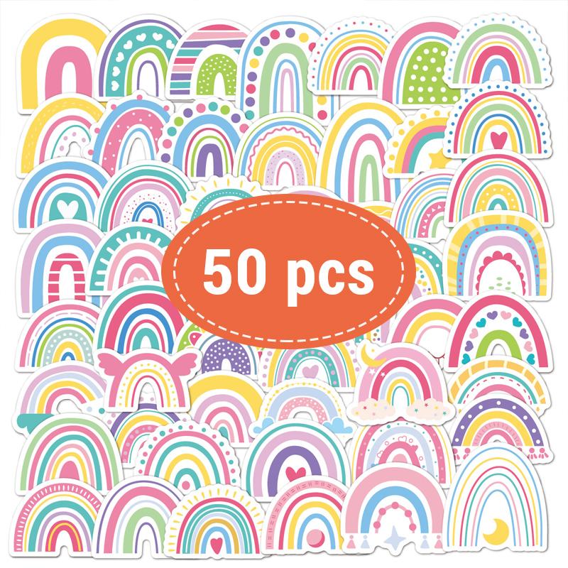 

50Pcs Cute Rainbow Stickers Rainbow Waterproof Vinyl Decal Notebook Sticker for Water Bottles Luggage Cup Computer Mobile Phone