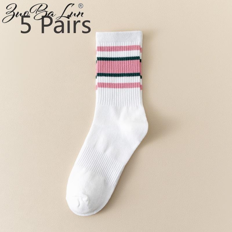 

5 Pairs of Female Autumn and Winter All Match Striped Cotton Sports Tube Socks 5 Pairs рожевий/білий