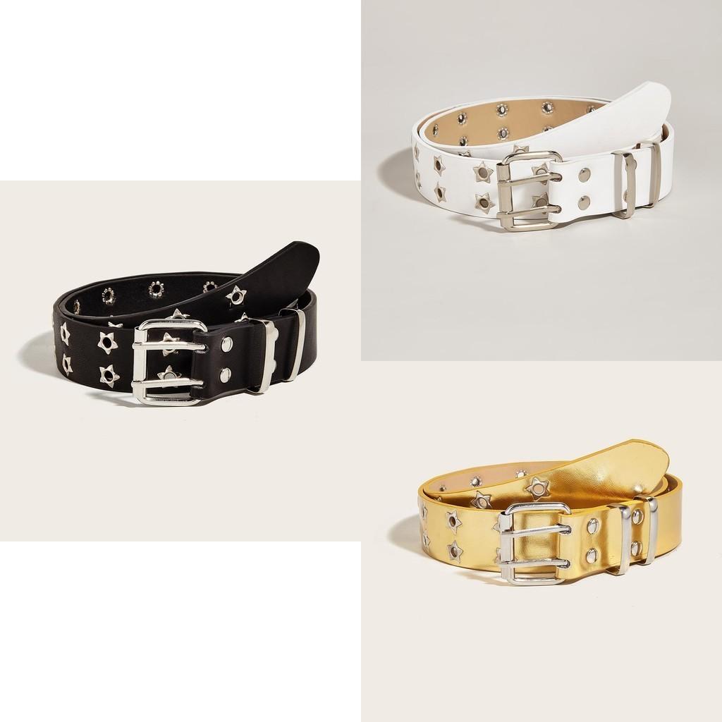 Trendy Star Double Row Buckle Belt With Hollow Punk Design In Various Colors For Spring 2023