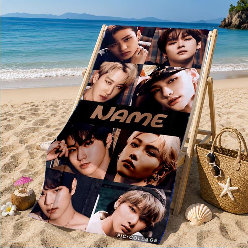 Custom Name K-pop Idol Collage Beach Towel Microfiber Beach Towel, Lightweight and Quick-Dry, for Summer Travel, Swimming Pool Gift