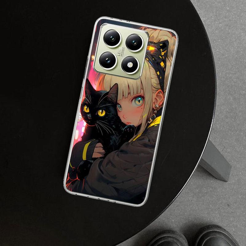 Anime Girls Cute Black Cat Phone Case Cover for Xiaomi Redmi Note 15 14 13 12 11 Pro Plus 14S 12S 11S 11T 11E 10S 10 Customized
