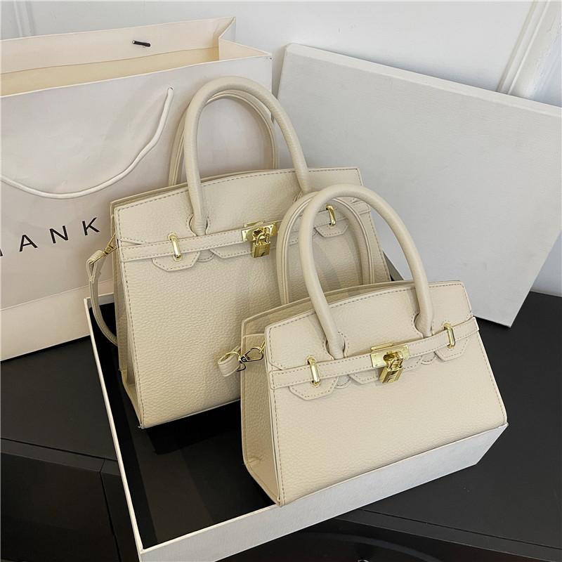 New High-end Lychee Pattern Small Lock Platinum Bag Portable Shoulder Oblique Span Trendy Women's Bag