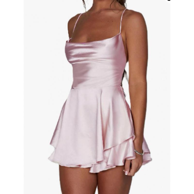 Abito da donna in raso con scollo all'americana, sexy ed elegante