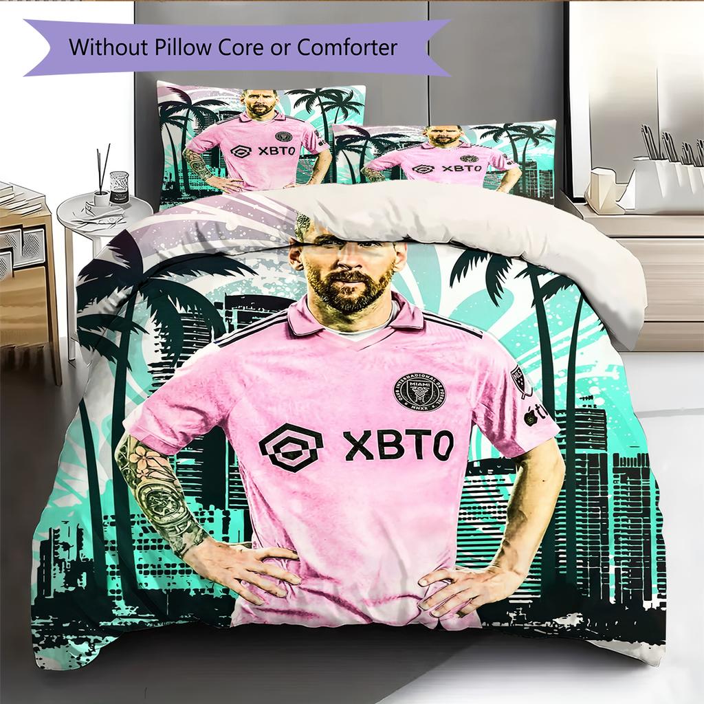 Messi Pattern Bedding Home Decoration Birthday Gift (1 * duvet cover + 2 * pillowcase, without core)