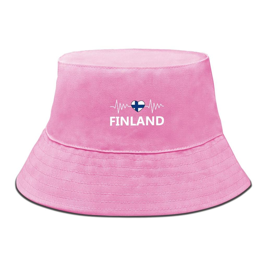 Heart Waves Finland Flag Print Bucket Hat , Patriotic Sun Cap Reversible Wide Brim Sun Protection Fishing Hat