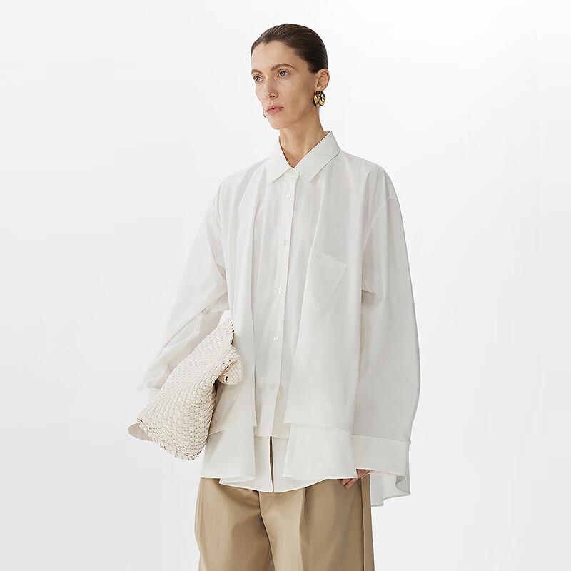 JNBY Women's Pleated Cotton Oversized Long Sleeve Shirt