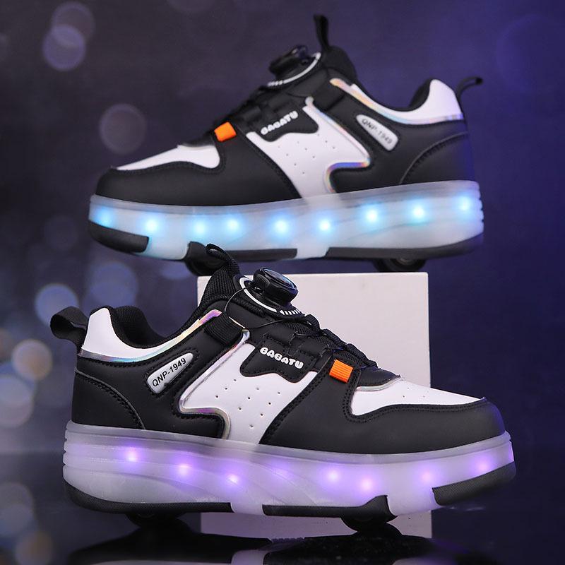 Transforming Eight-Wheel Inline Skates for Kids: Four-Wheel Roller Shoes for Boys and Girls 38 чёрный/белый