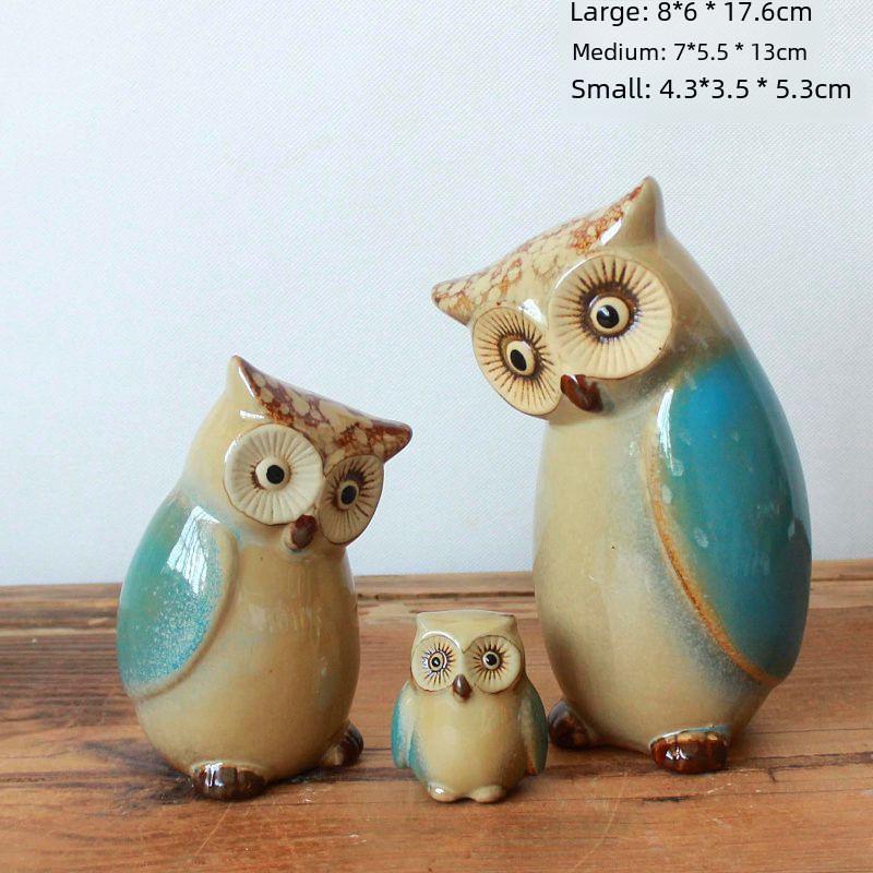 3pcs Porcelain Owls Statue Ornament Shaped Desktop Craft Figurine Sitting Room