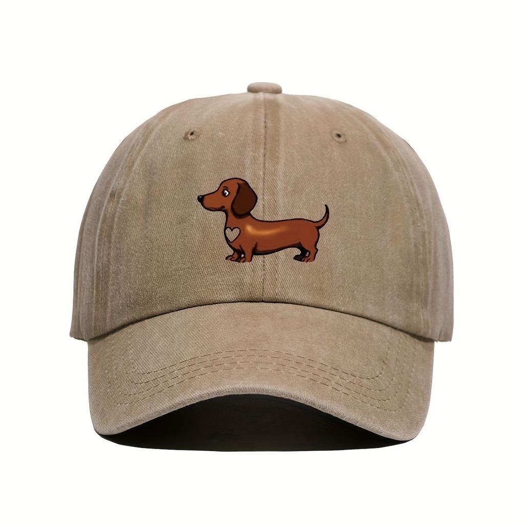 Dachshund Dog Print Washed Baseball Cap Unisex Cotton Adjustable Curved Brim Outdoor Hat