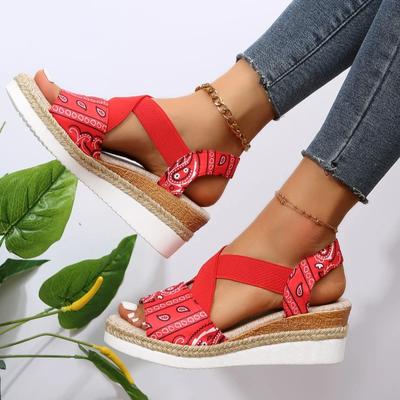 Large Print Wedge Heel Sandals for Women  Summer New European and American Fashionable Thick Soled Sandals