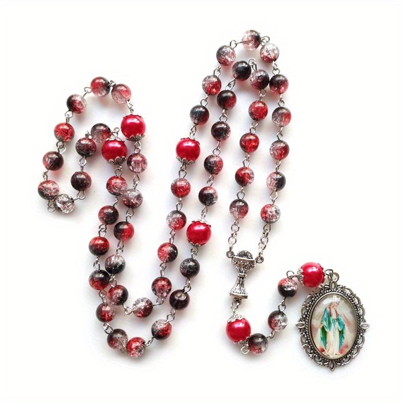 Vintage Virgin Pendant Rosary Necklace Long Catholic Cross Religious Pray Jewelry Our Lady Virgin Mary Y-Necklace Jesus Christ Medal Jewelry Gift