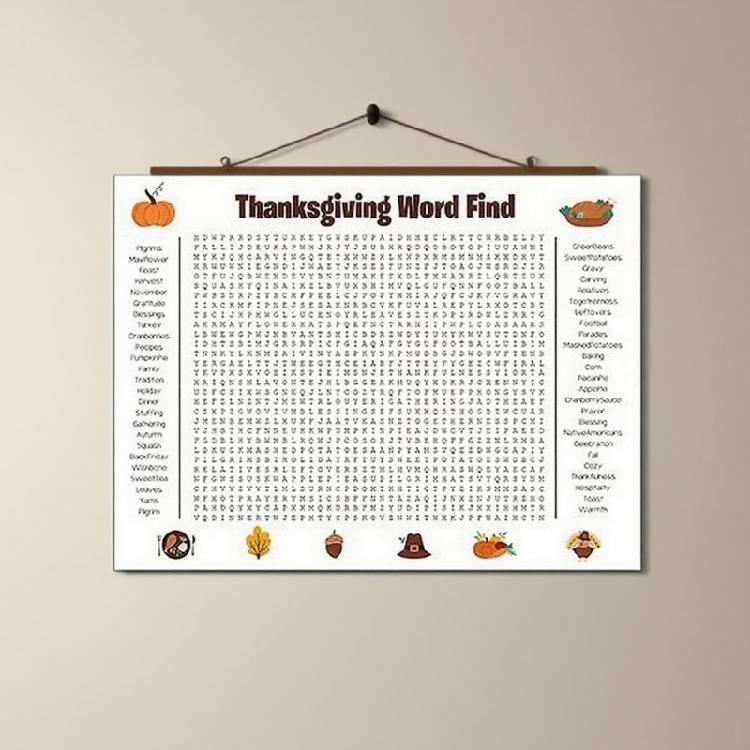 Jumbos Thanksgiving Word Search Poster Wall Game,Funny Interactive Holiday Party Activity for Classroom Family Party