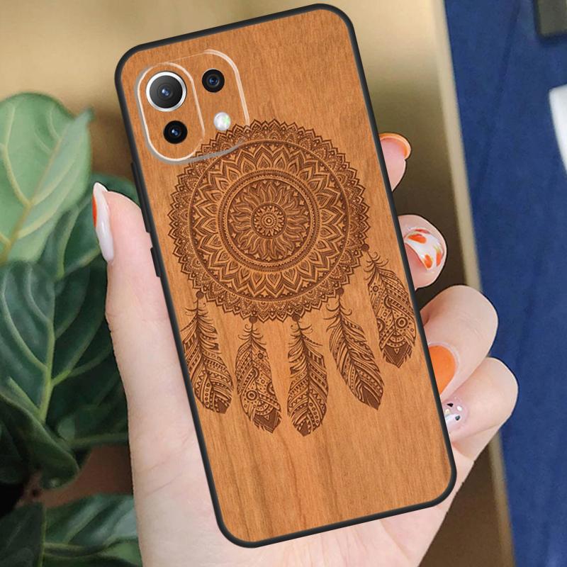 Mandala Floral Wood Case For Xiaomi 15 14 Ultra 13T 14T 15T Pro 17 Pro Max POCO F8 F7 F5 F6 X5 X6 X7 Pro Coque