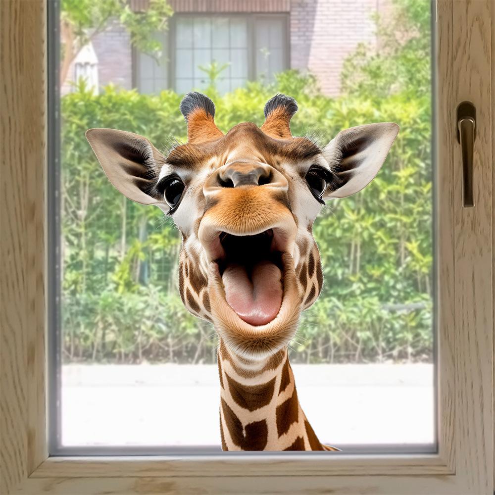 Adesivi per Finestre Elettrostatici Giraffa Divertente Disegno Colorato Impermeabili per Vetro Decorazione Casa