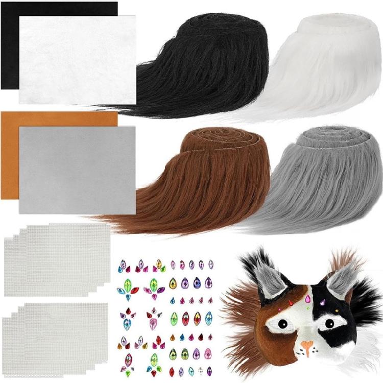 Cats  Foxes Mask with Furs Eye Mesh Felts Sheet Therians Dress Up Mask to Paint for Halloween Masquerade Cosplay Party