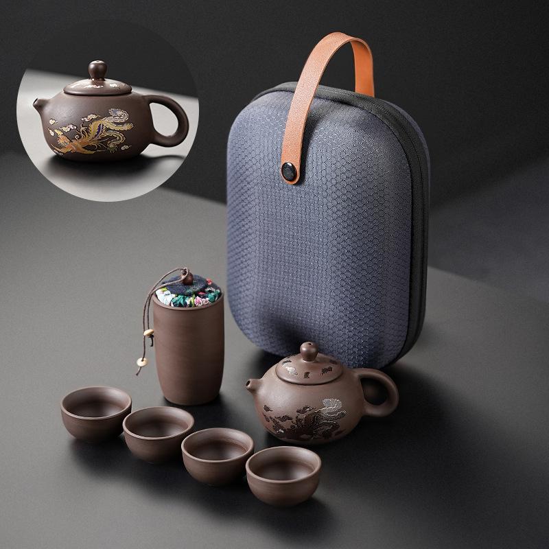 Purple Clay Travel Tea Set One Pot Four Cups Outdoor Portable Storage Quick Cup Kung Fu Small Gifts