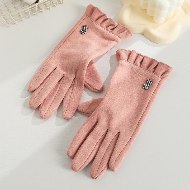 Warm Gloves for Women Rabbit Fleece Cute Bow Thickened Plush Windproof Riding Touch Screen Autumn and Winter Gloves