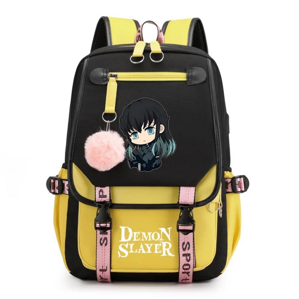 Anime Tokitou Muichirou Printed Shoulder Backpack Teenagers Outdoor USB Zipper Rucksack High Quality Backpacks
