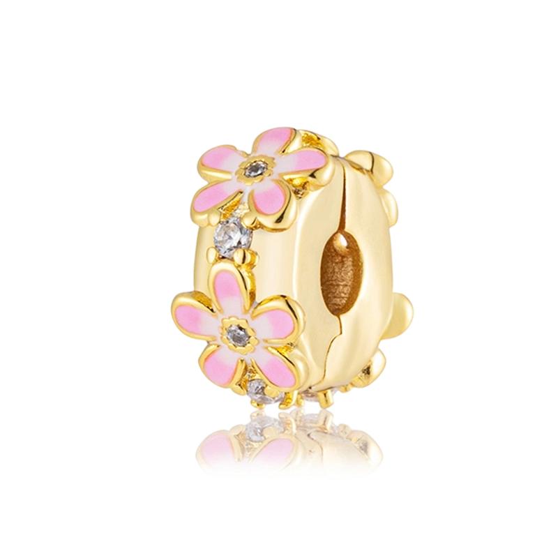 Gold Plated Sparking HeartFlower Charm Beads Pendant Fit Original Copper Bracelet Necklace Beads For Diy Jewelry Women Gift