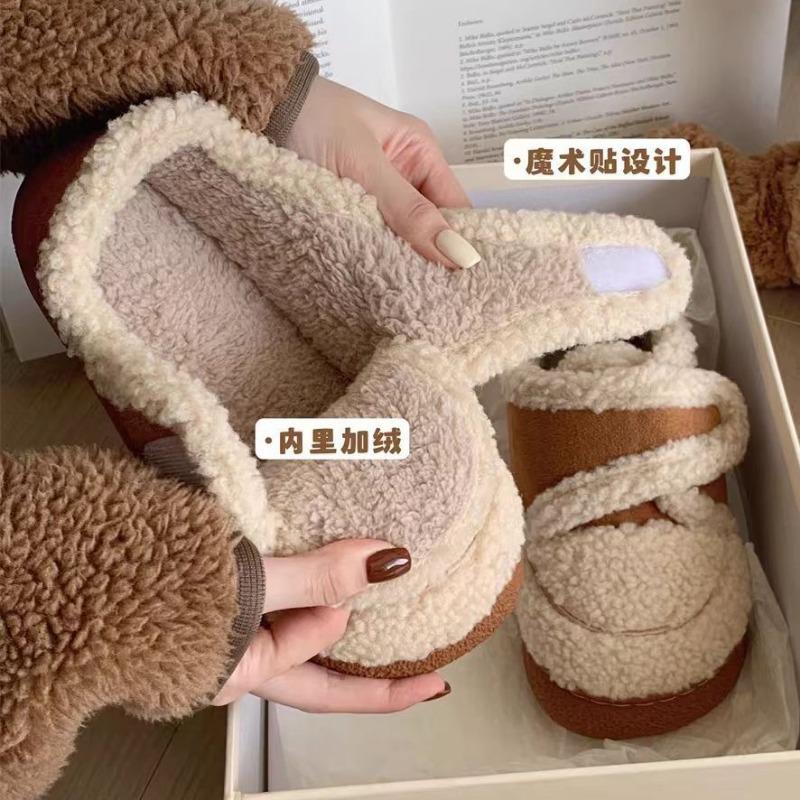 Women's cotton shoes outside, plush warm in winter, plush non-slip Velcro bag and comfortable platform bread shoes