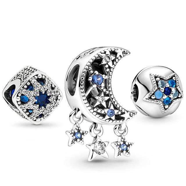 3pcs /Lot Blue Enamel Globe Charms Beads Star Pendant Fit Diy Brand Charm Bracelets Necklaces For Women Fashion Jewelry Making