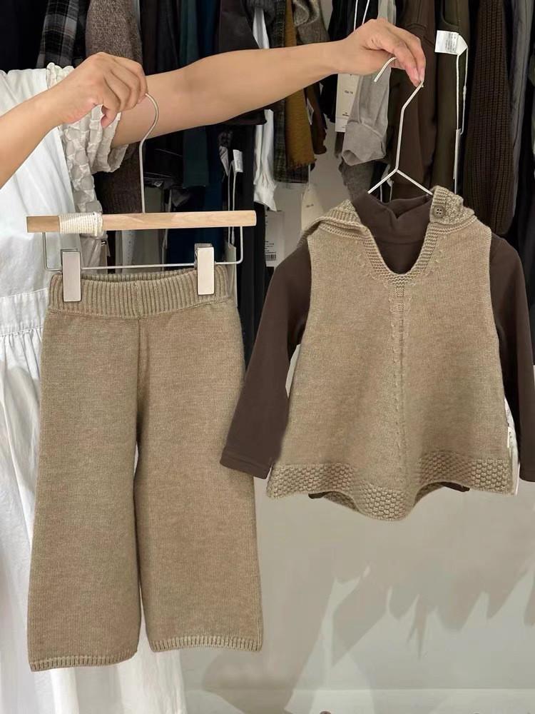 Adorable Korean Childrens Autumn Winter Outfit With Cozy Hooded Sweater And Long Pants For Girls Aged 3 To 8