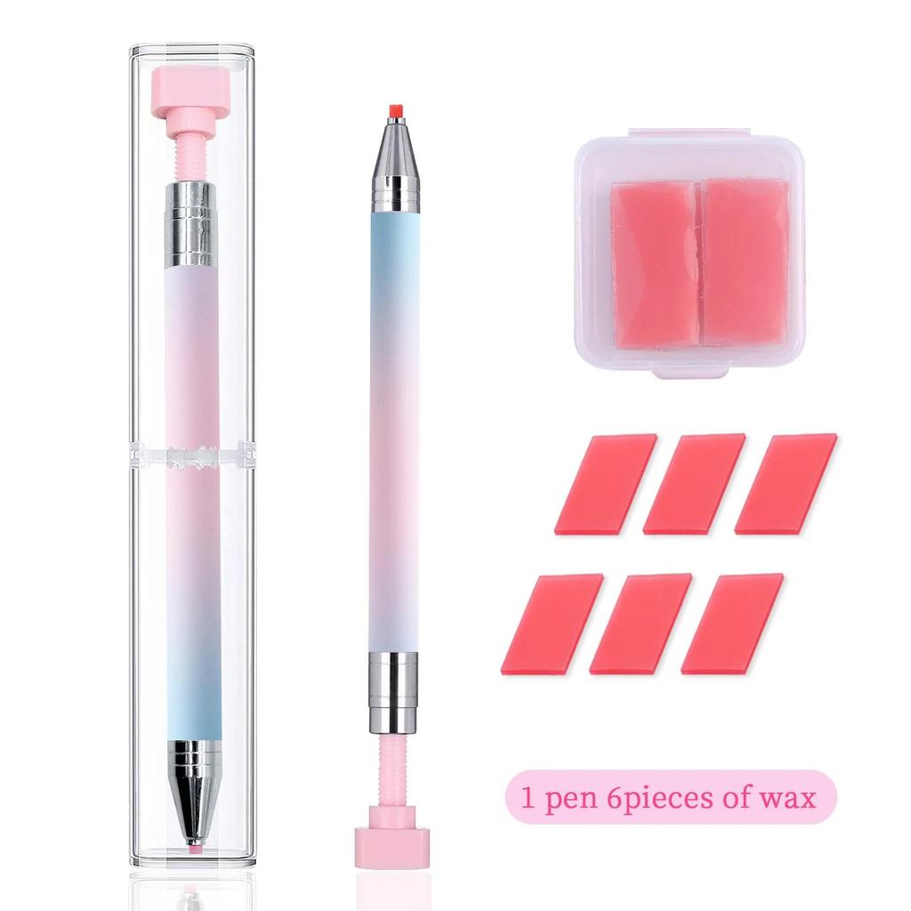 7pcs/Set Reusable Wax Refillable Embroidery Manicure Dotting Tool Nail Art Rhinestone Bead Wax Dotting Pen Otating Glue Point