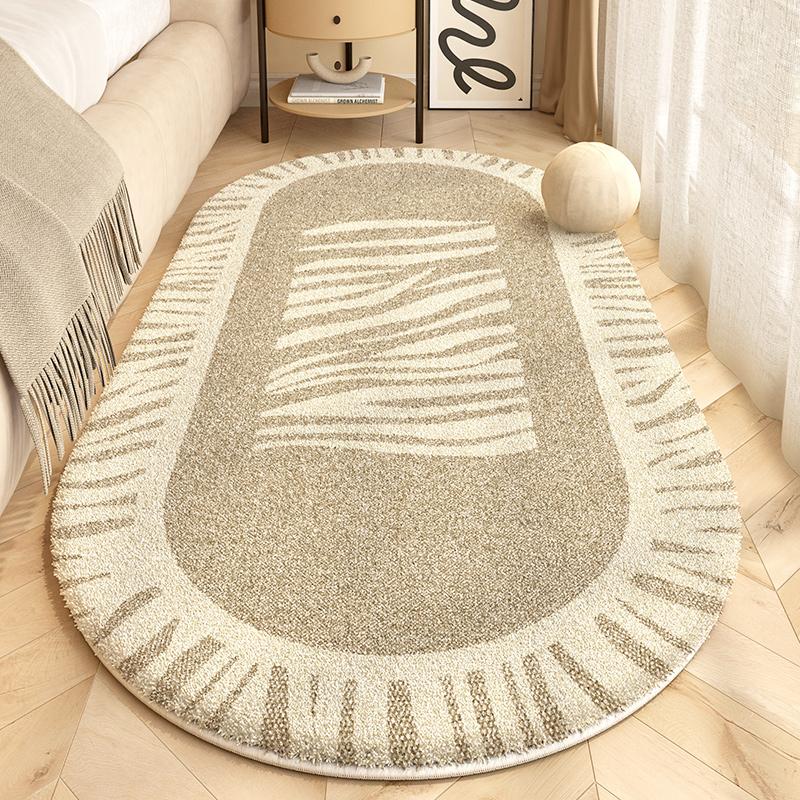 Retro Style Bedroom Decoration Plush Carpet Oval Bedside Rug Fluffy Soft Carpets for Living Room Home Washable Thicken Floor Mat