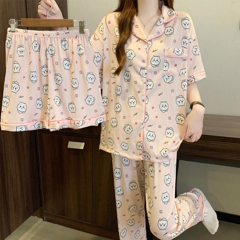 Cartoon Girl Jiyikawa Summer Pajamas Women'S Short-Sleeved Loungewear Three-Piece Set Can Be Worn Outside