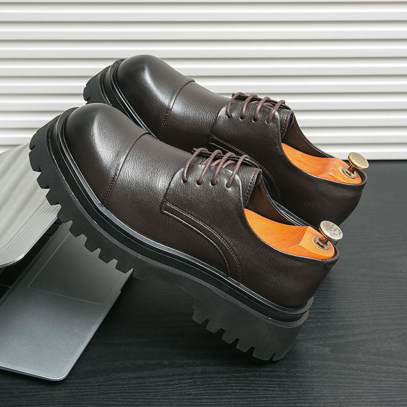 

Мужские туфли дерби из искусственной кожи, однотонные, на шнуровке, толстая подошва, удобные, нескользящие, профессиональные, классические, деловые, формальные туфли 45 коричневый