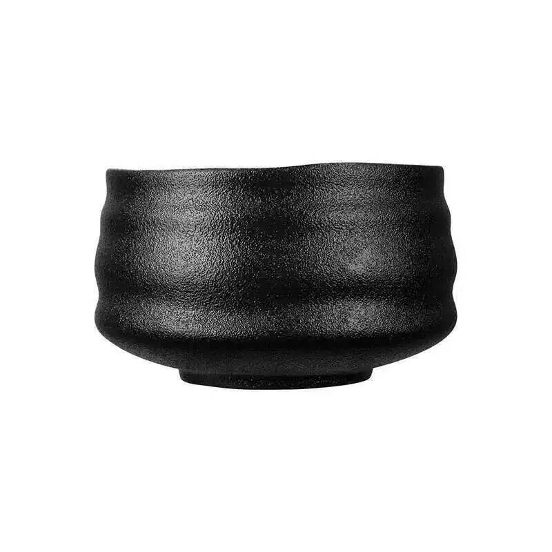 Elegent Crude Matte Black Ceramic Chawan Kiln Glazed Handmade Japanese Matcha Bowl Bamboo Whisk Holder Scoop
