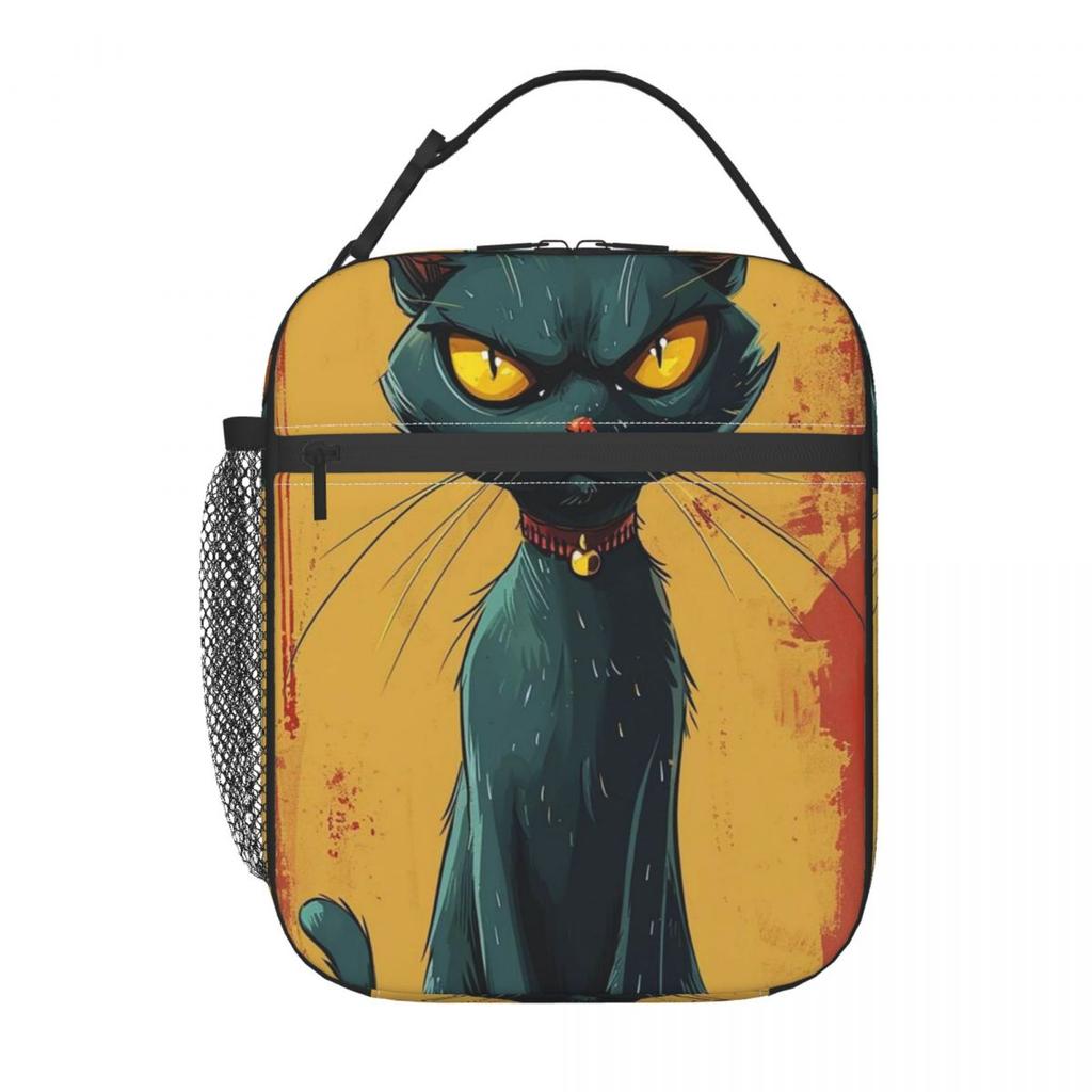 Angry Black Cat Insulated Lunch Bag for Women Children Leakproof Food Boxes Thermal Lunch Box Tote