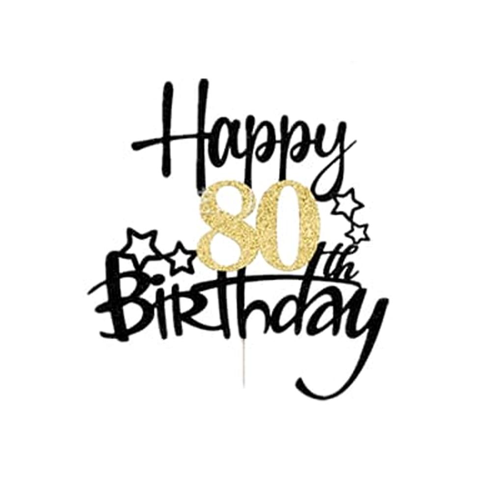 1Pcs Black Gold Happy 10 Birthday Cake Topper 10th 20th 30th 40th 50th 60th Loves & Wishes Party Decorations for Birthday Party