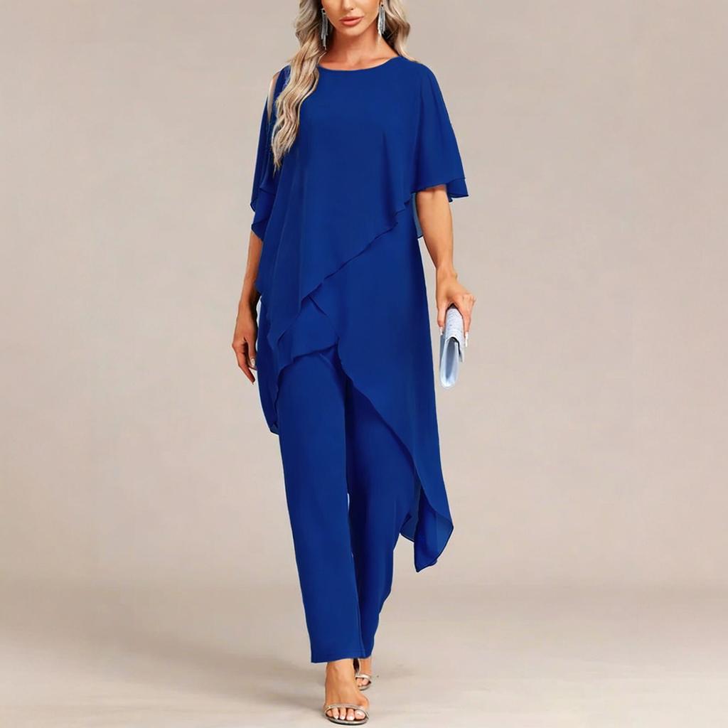 1116 Donna europea bella casual monospalla manica a pipistrello irregolare top pantaloni completo da pendolare elegante set due pezzi