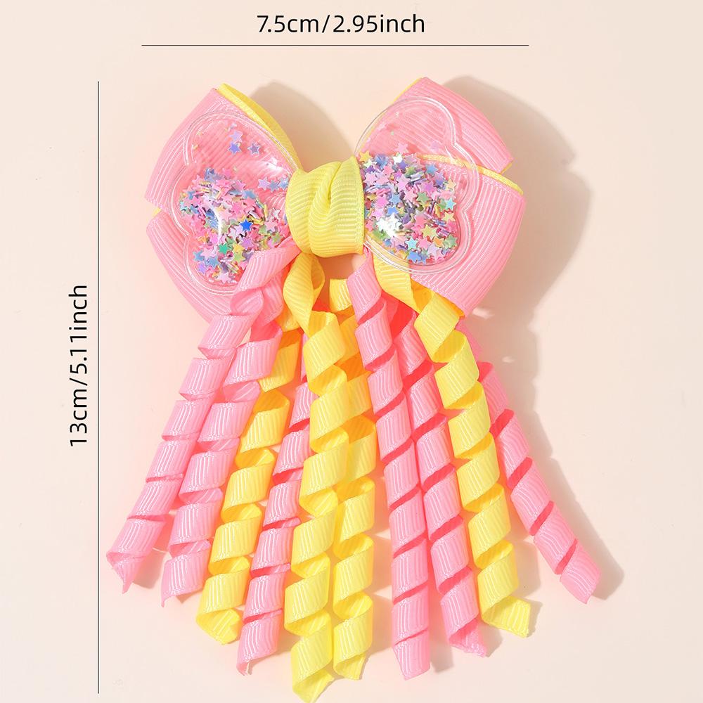 2Pcs Sweet Star Hair Clips Cute Stars Quicksand Tassel Ribbon Curly Bow Hairpin For Baby Girls Children Headdress Accessories